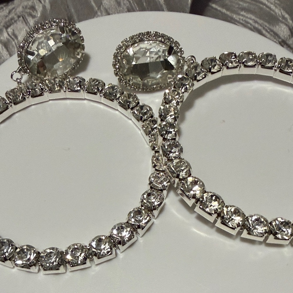 Elegant Silver Crystal Hoop Earrings - Picture 2 of 4